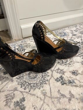 Oh Deer! Black Patent Wedge Mary Jane Sandals